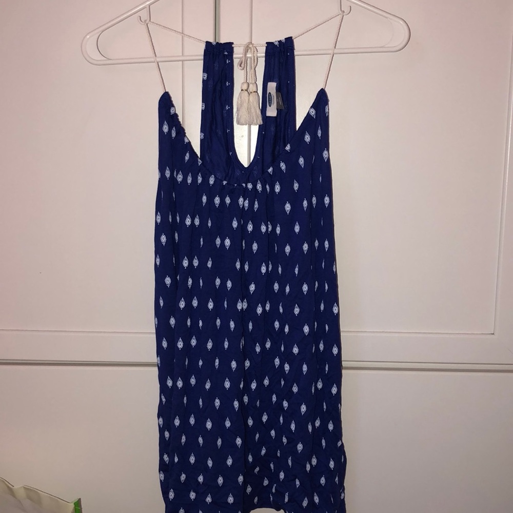 Blue and white patterned tank with rope straps!